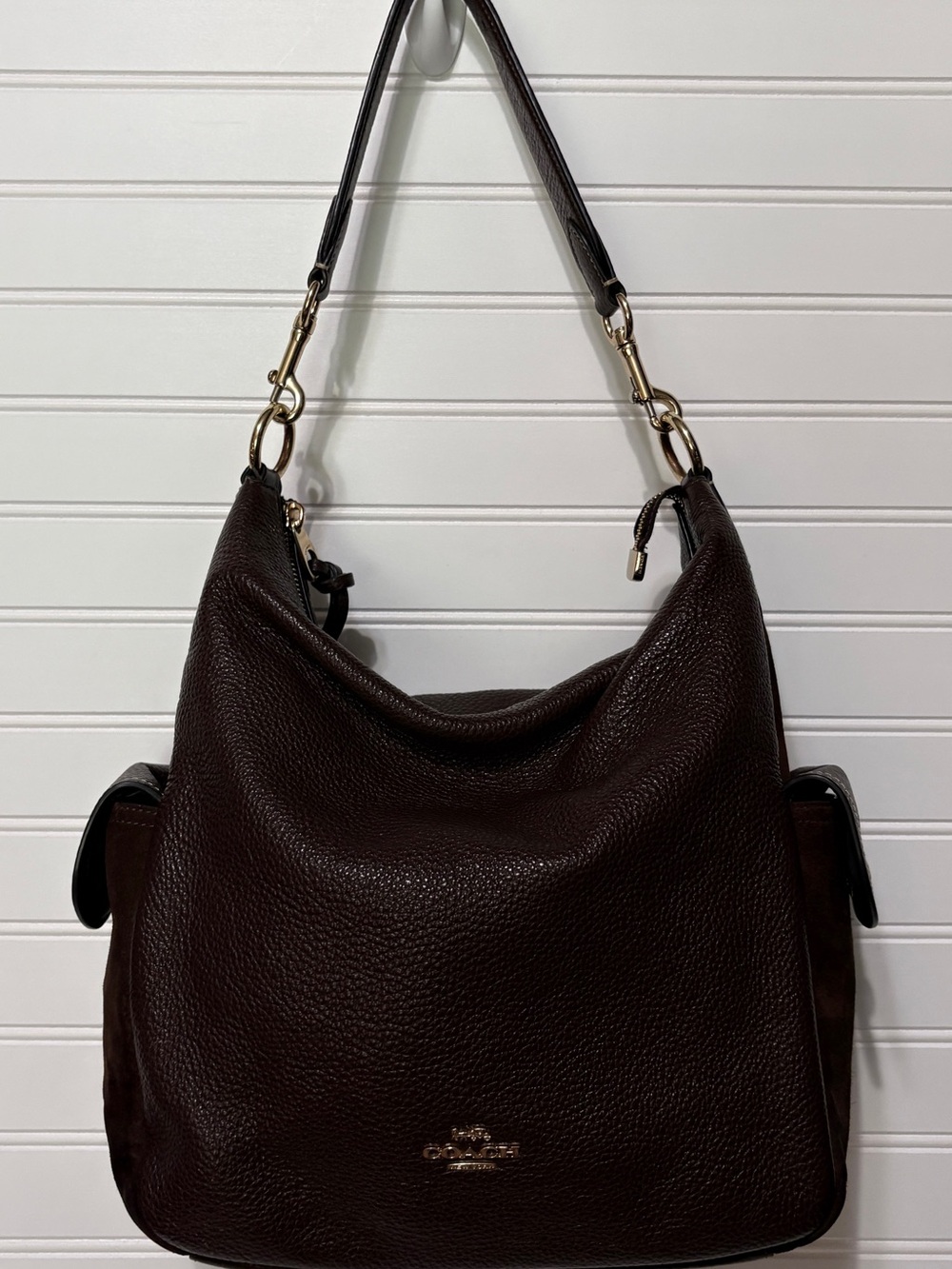 COACH Penny Brown Suede & Leather Hobo Shoulder Duffle Bag Purse Tote C1522